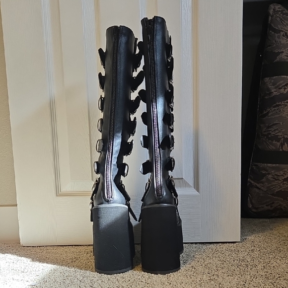 Demonia Trinity Black Platform Boots with Silver Buckles - Picture 4 of 11